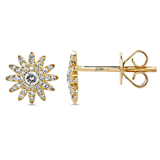 Shy Creation Diamond Sunburst Yellow Gold Stud Earrings 1/4ctw