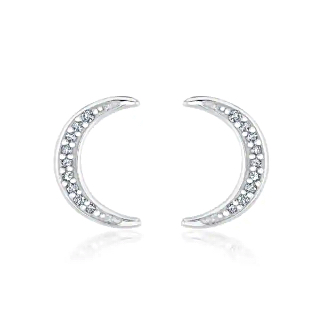 Sterling Silver Diamond Moon Stud Earrings 1/20ctw