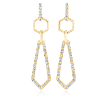 Yellow Gold Geometric Drop Diamond Earrings 1/4ctw