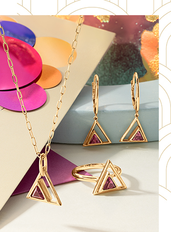 Papyrus Rhodolite Garnet Yellow Gold Triangle Jewelry